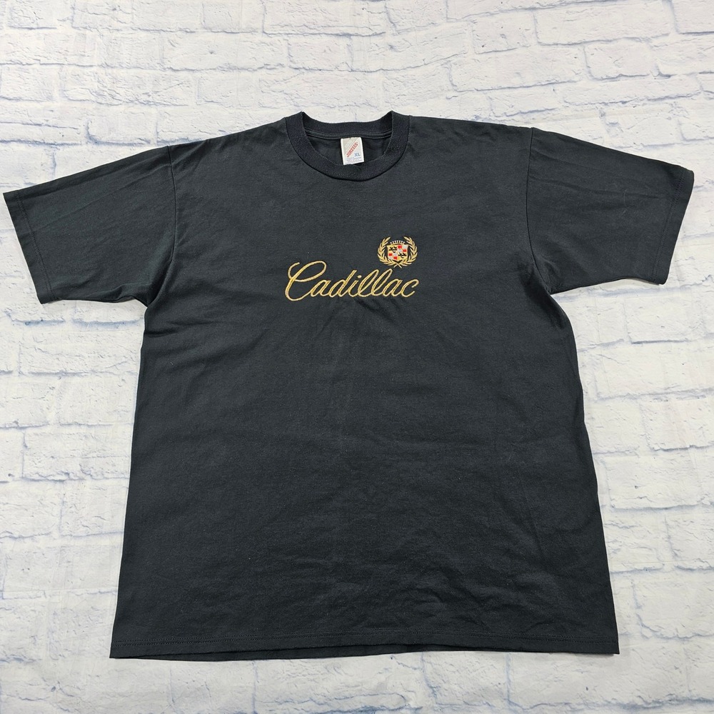 Jerzees Cadillac T-Shirt Men XL Black Embroidered Logo Vintage 90s Y2K USA Made